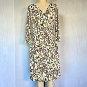 Womens Dress Size 10 Paisley Yellow Three Quarter Sleeve Midi Modest